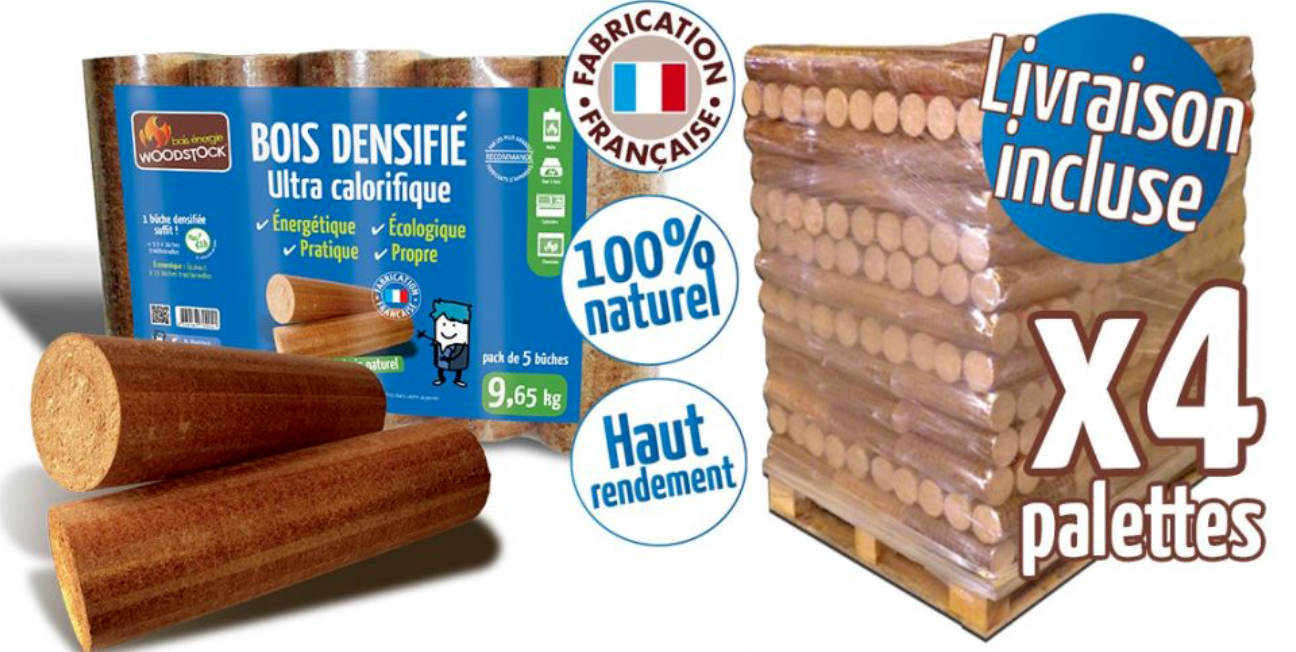 Leños térmicos WOODSTOCK 1 palet, 104 bolsas de 5 leños