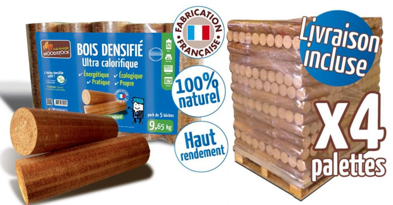 Leños térmicos WOODSTOCK 4 palets, 416 bolsas de 5 leños